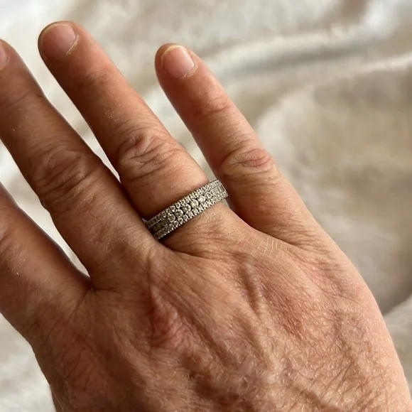 Elegant Sterling Silver Pave CZ Eternity Band Ring – Sparkling Statement Piece - Picture 3 of 4